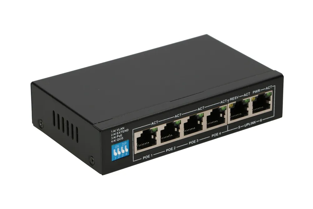 EX-EUROS-V2 Extralink PoE Switch | 4x 100Mb/s PoE/PoE+, 2x RJ45 Uplink 100Mb/s, 60W