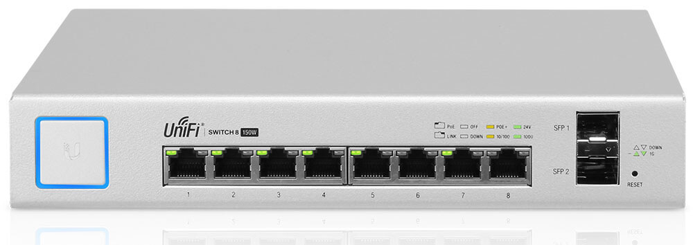 US-8-150W Unifi Switch POE+ Gigabit Swich 8 Port 150Watt 2xSFP - Yönetilebilir